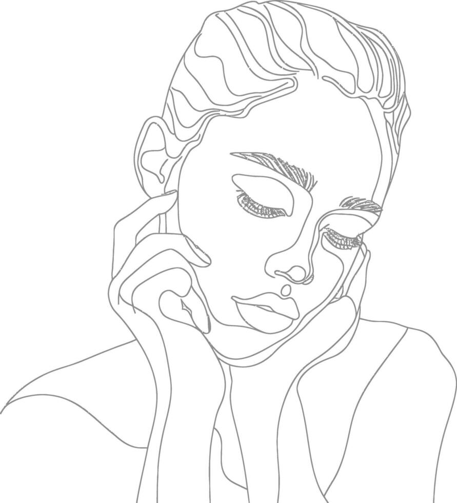 AI generated aesthetic woman with continuous line art style black color only vector