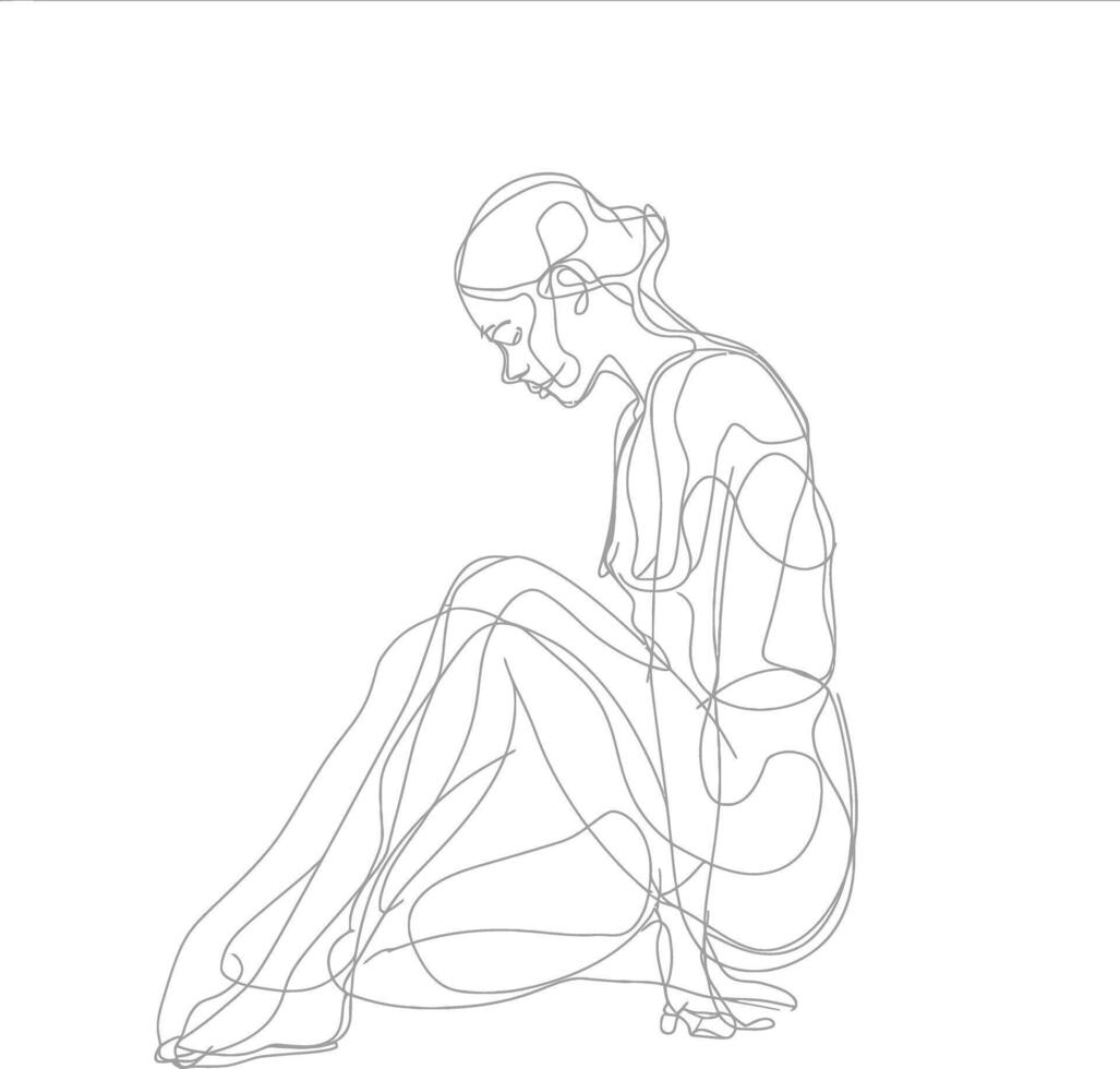 AI generated aesthetic woman with continuous line art style black color only vector