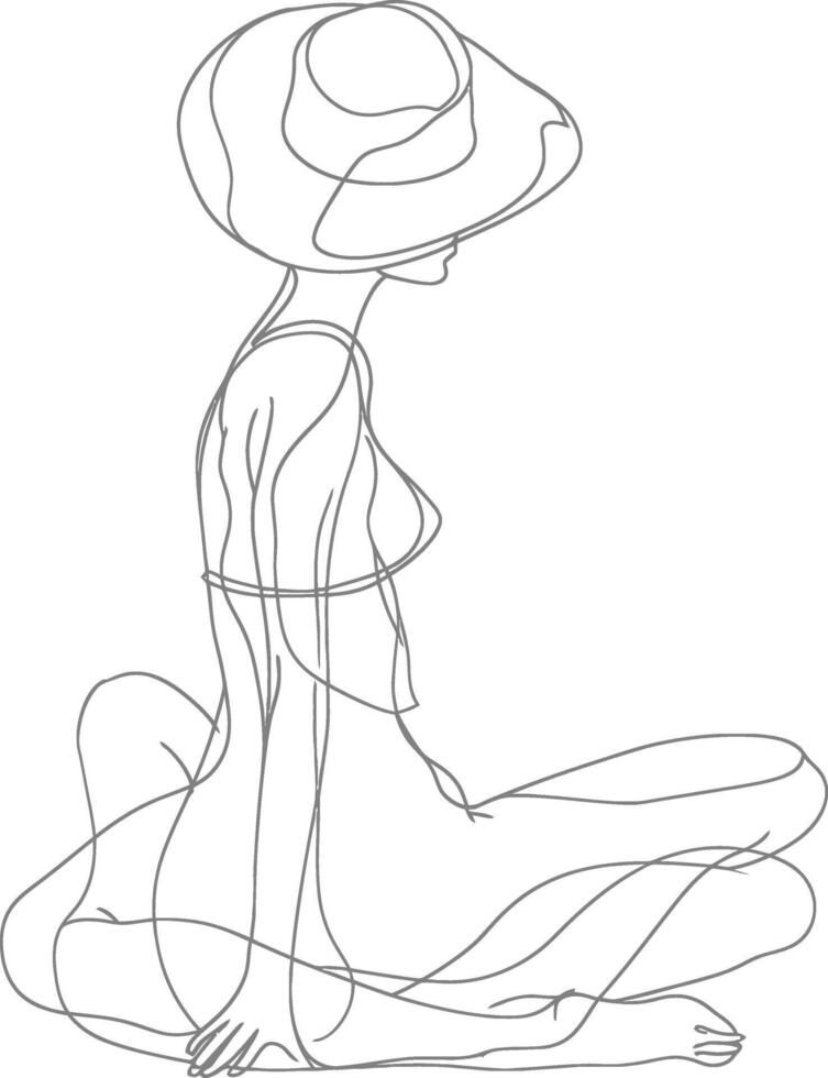 AI generated aesthetic woman with continuous line art style black color only vector