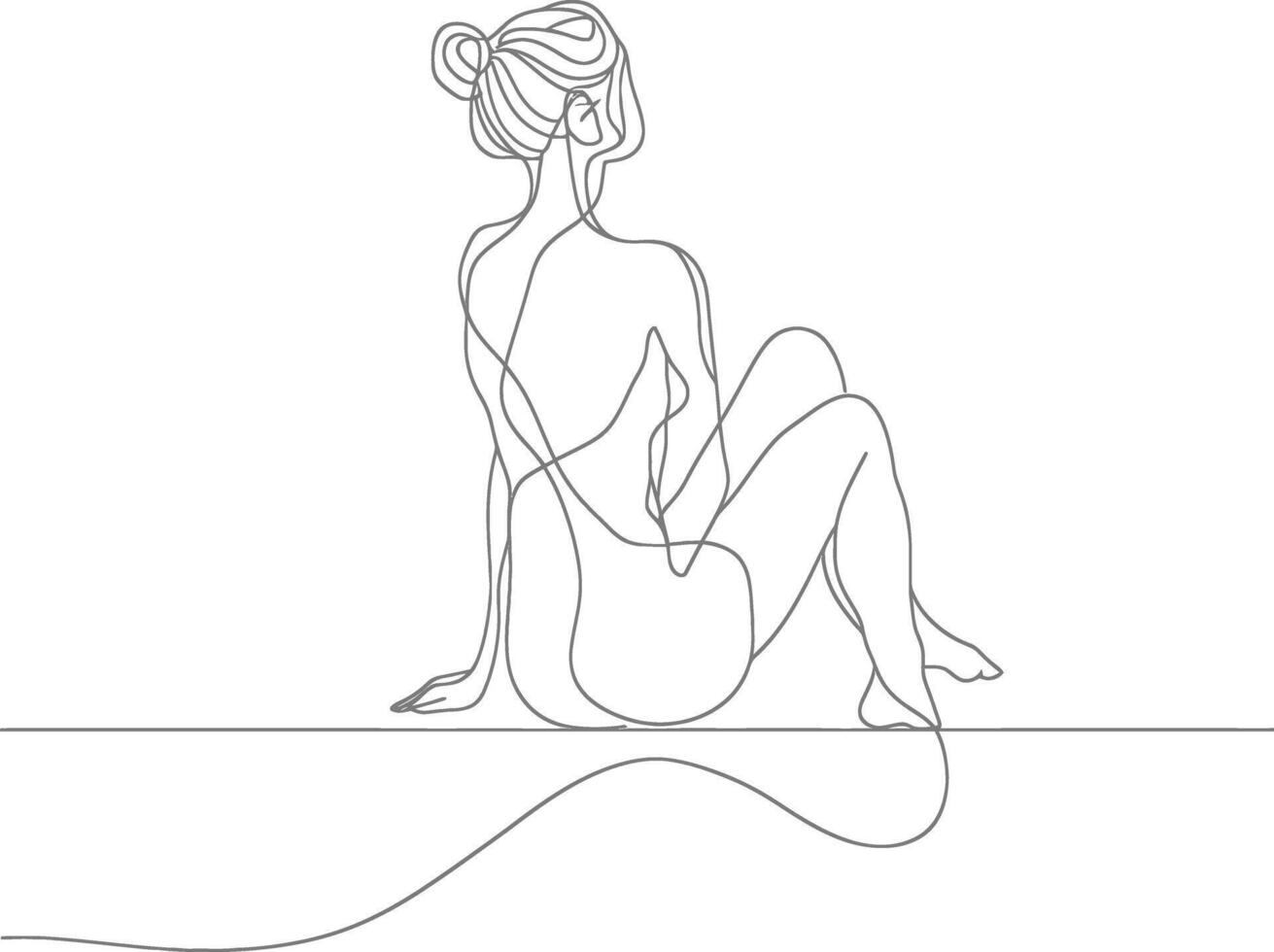 AI generated aesthetic woman with continuous line art style black color only vector