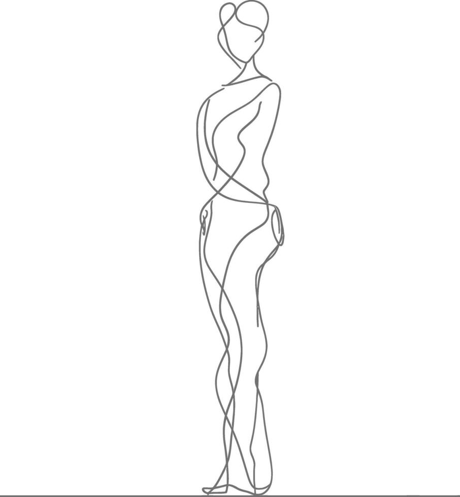 AI generated aesthetic woman with continuous line art style black color only vector