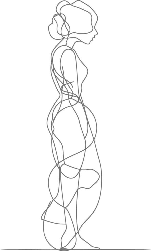 AI generated aesthetic woman with continuous line art style black color only vector
