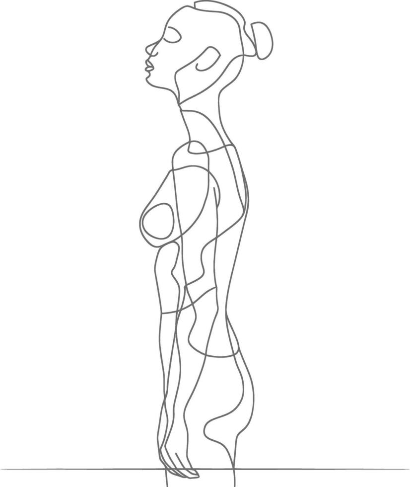 AI generated aesthetic woman with continuous line art style black color only vector