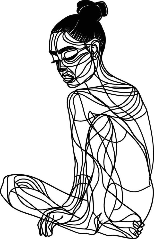 AI generated aesthetic woman with continuous line art style black color only vector