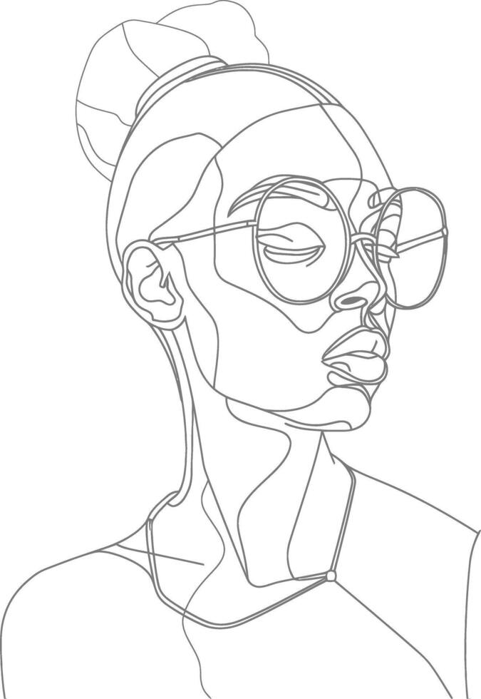 AI generated aesthetic woman with continuous line art style black color only vector