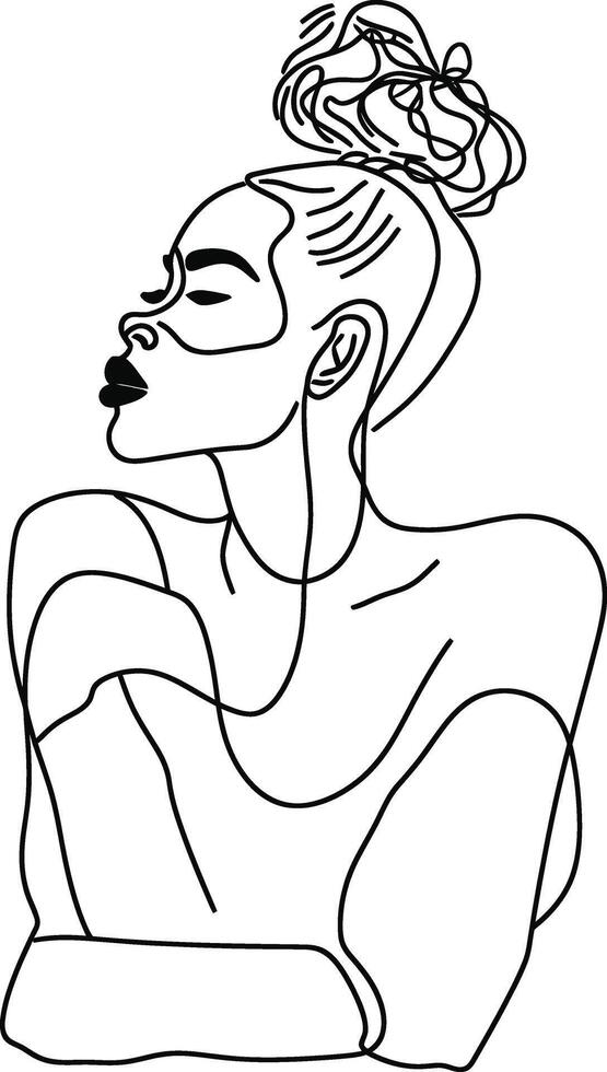 AI generated aesthetic woman with continuous line art style black color only vector