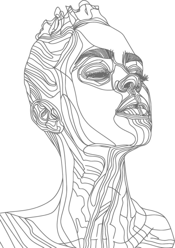 AI generated aesthetic woman with continuous line art style black color only vector