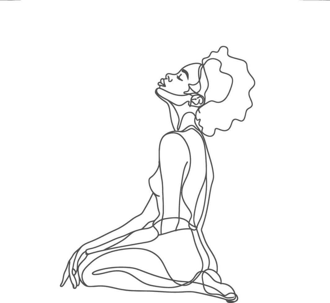 AI generated aesthetic woman with continuous line art style black color only vector