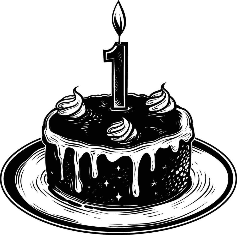 AI generated anniversary cake with number one shaped candle black color only vector