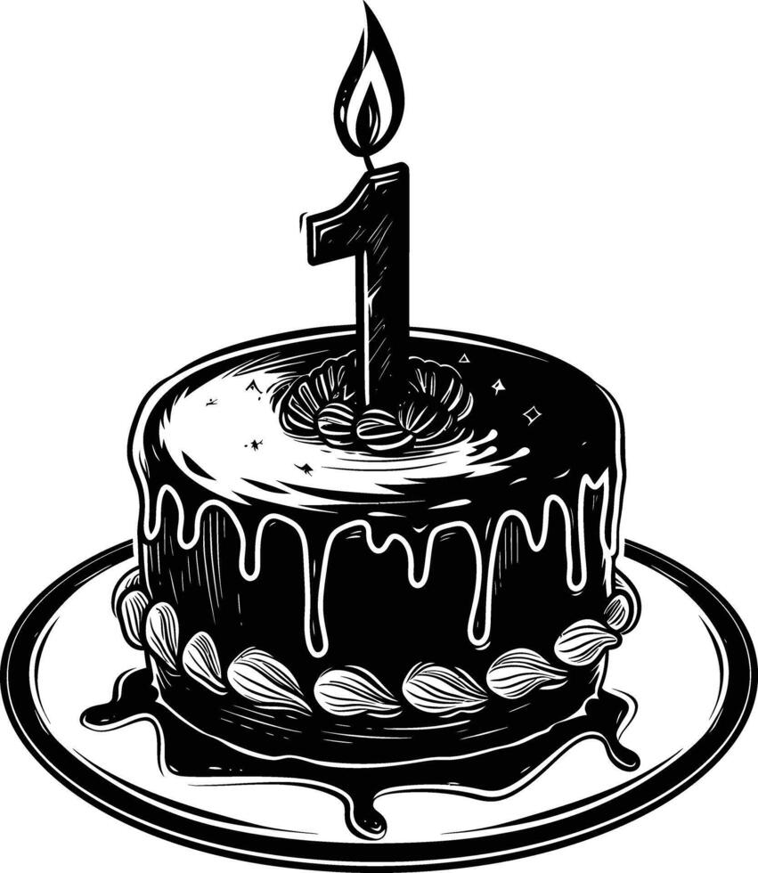 AI generated anniversary cake with number one shaped candle black color only vector