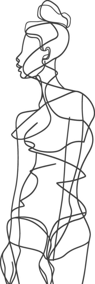 AI generated aesthetic woman with continuous line art style black color only vector