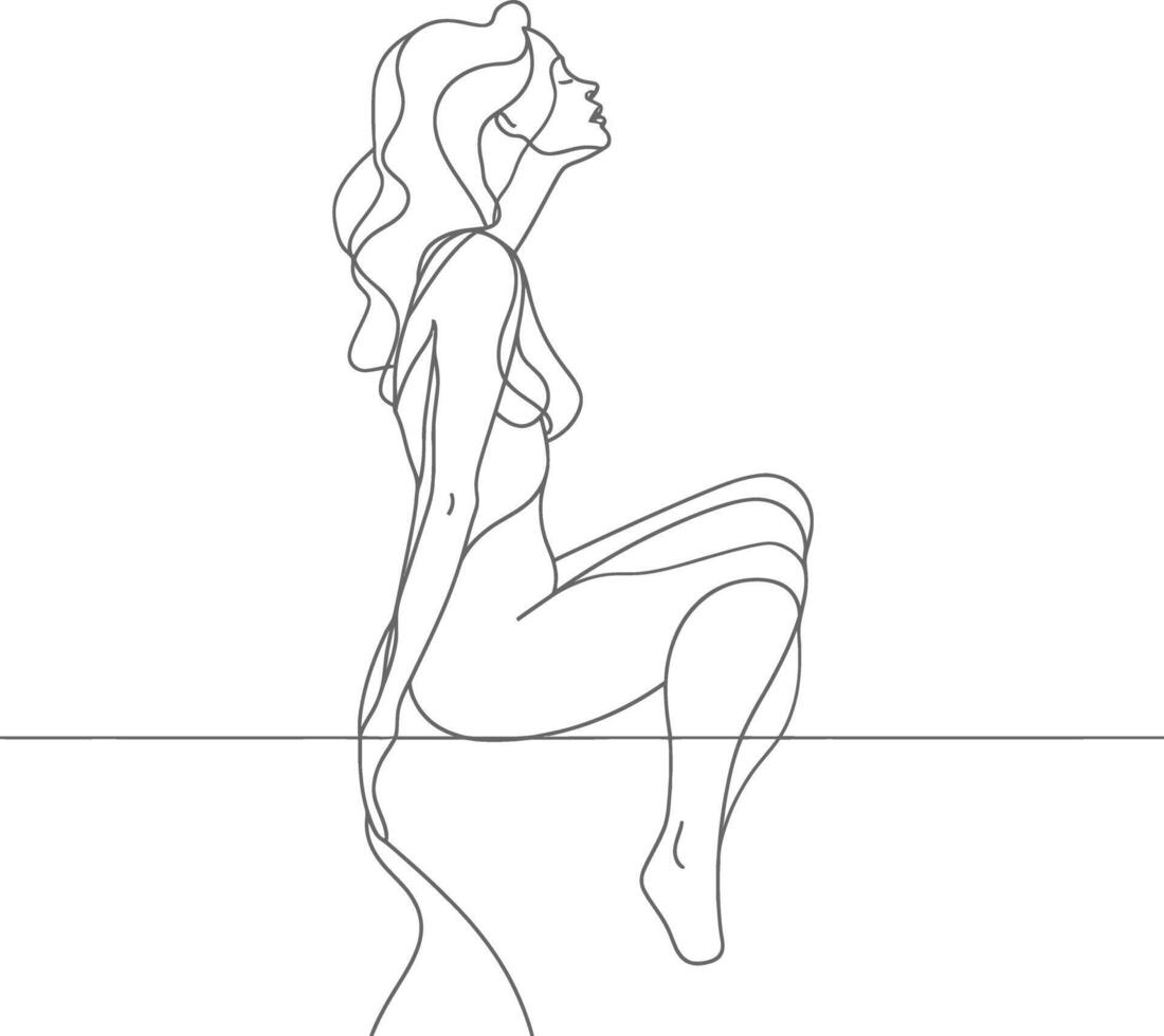 AI generated aesthetic woman with continuous line art style black color only vector