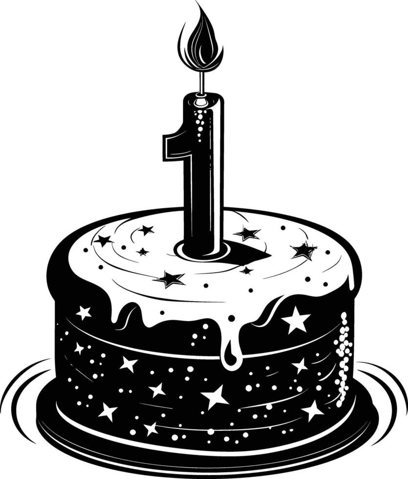 AI generated anniversary cake with number one shaped candle black color only vector