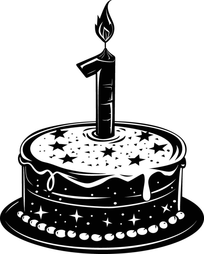 AI generated anniversary cake with number one shaped candle black color only vector