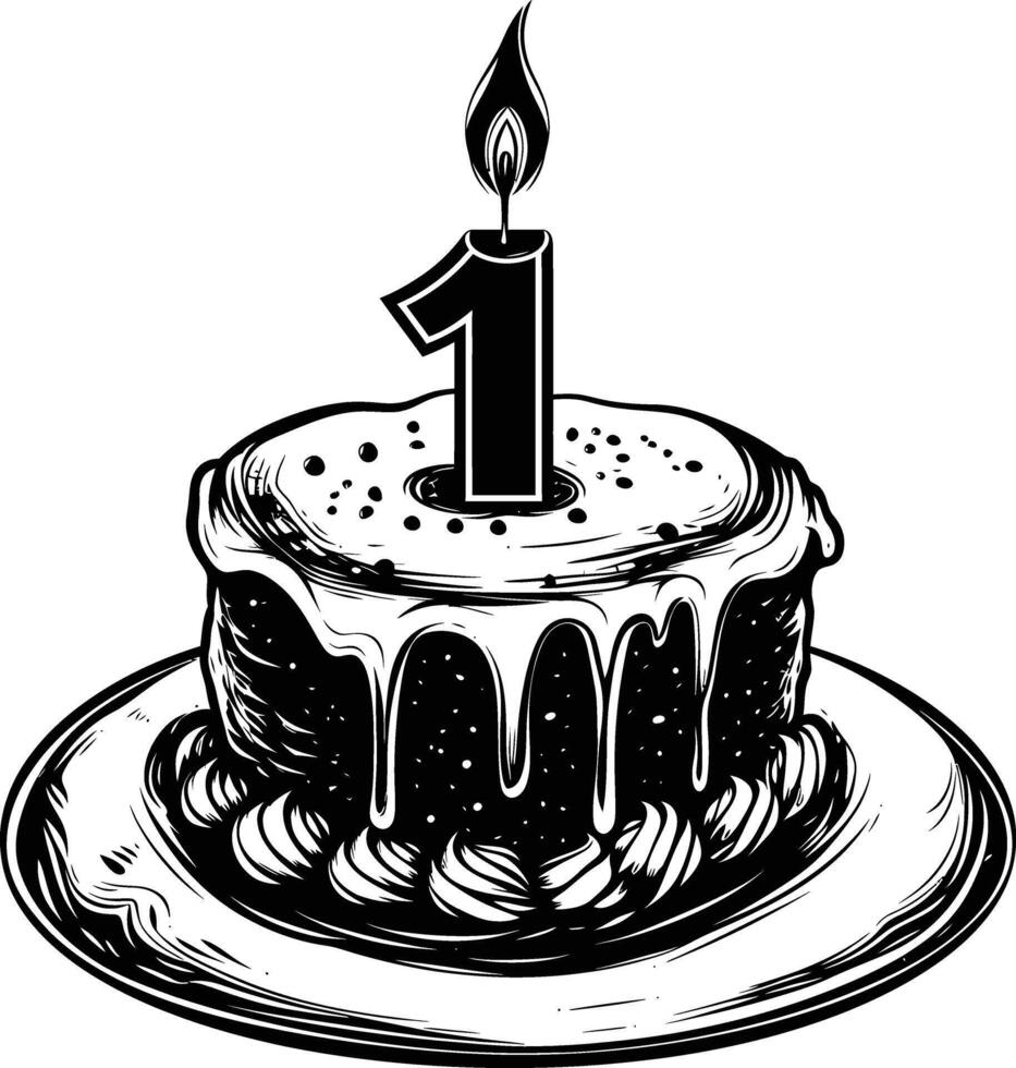 AI generated anniversary cake with number one shaped candle black color only vector