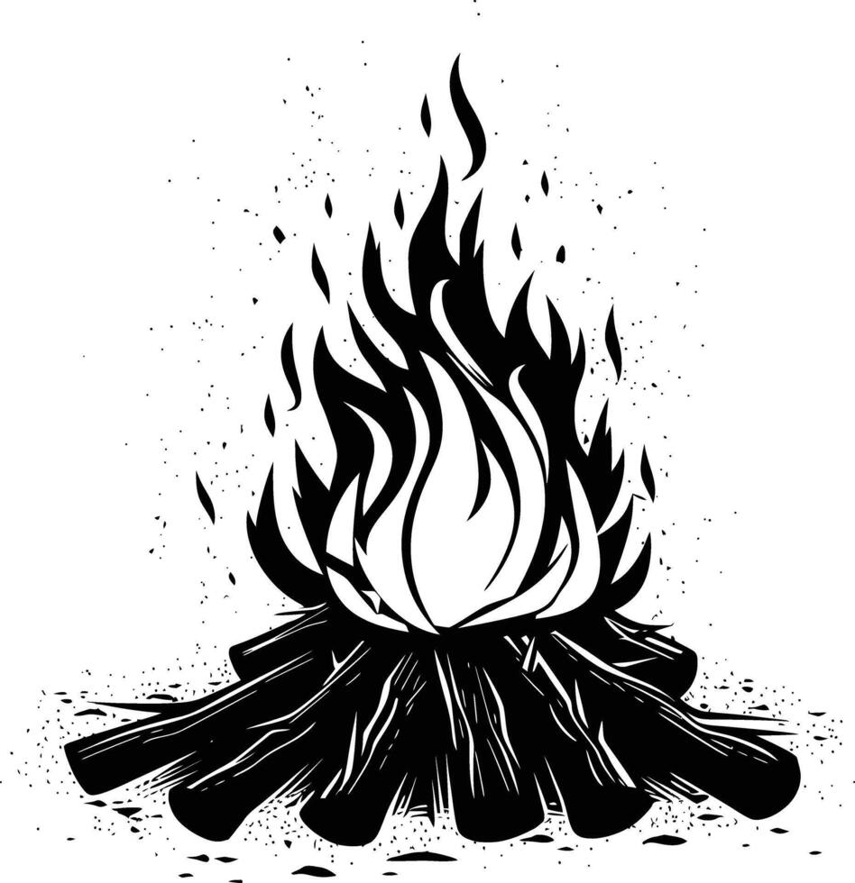 AI generated Silhouette bonfire simple style black color only vector