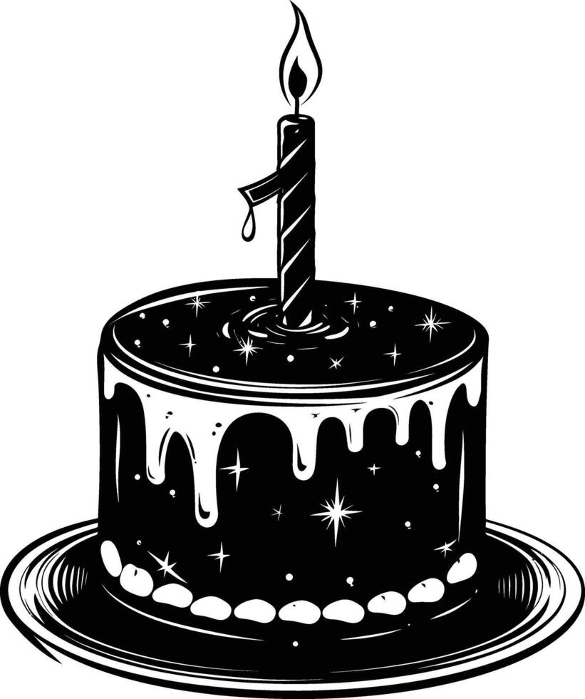 AI generated anniversary cake with number one shaped candle black color only vector