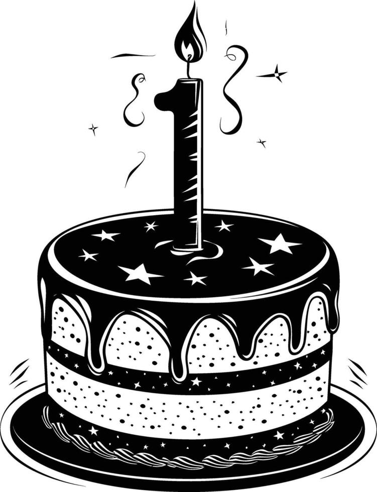 AI generated anniversary cake with number one shaped candle black color only vector