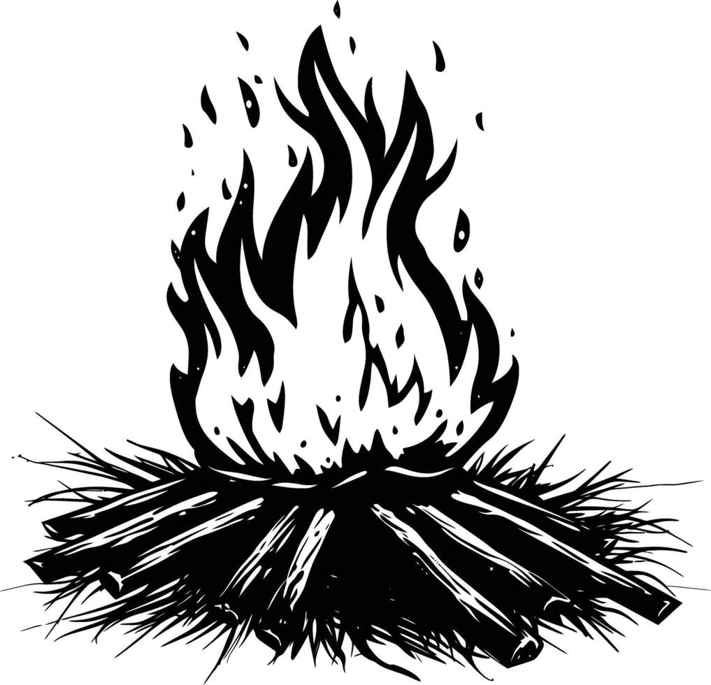 AI generated Silhouette bonfire simple style black color only vector