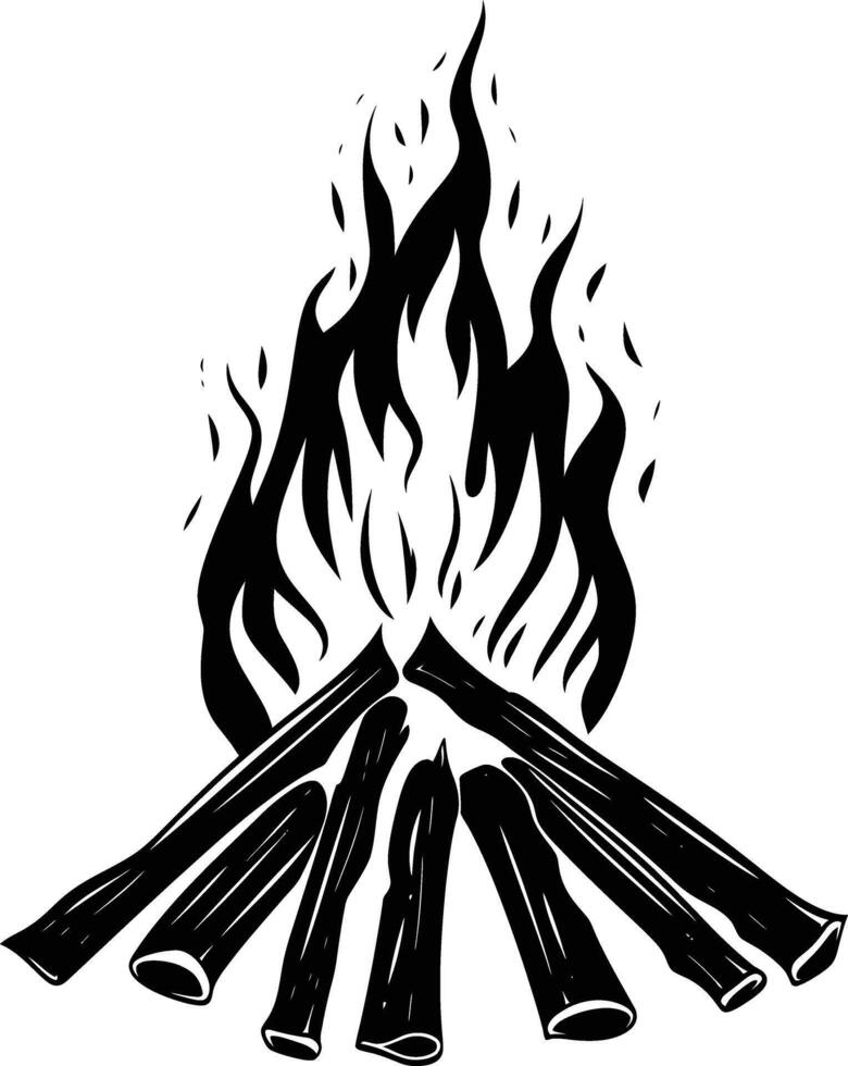 AI generated Silhouette bonfire simple style black color only vector