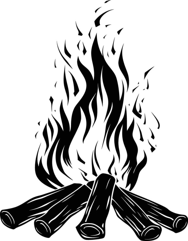 AI generated Silhouette bonfire simple style black color only vector