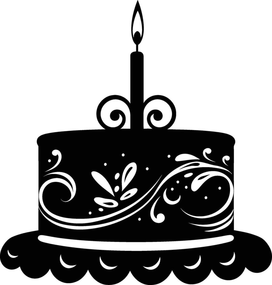 AI generated anniversary cake with number one shaped candle black color only vector