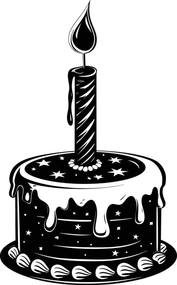 AI generated anniversary cake with number one shaped candle black color only vector