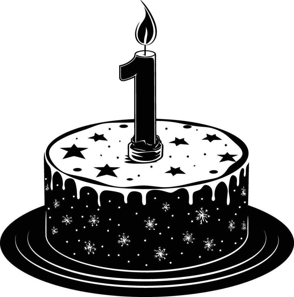 AI generated anniversary cake with number one shaped candle black color only vector