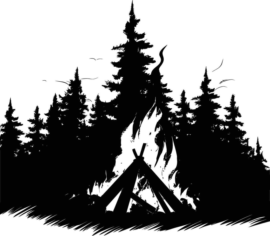 AI generated Silhouette bonfire simple style black color only vector