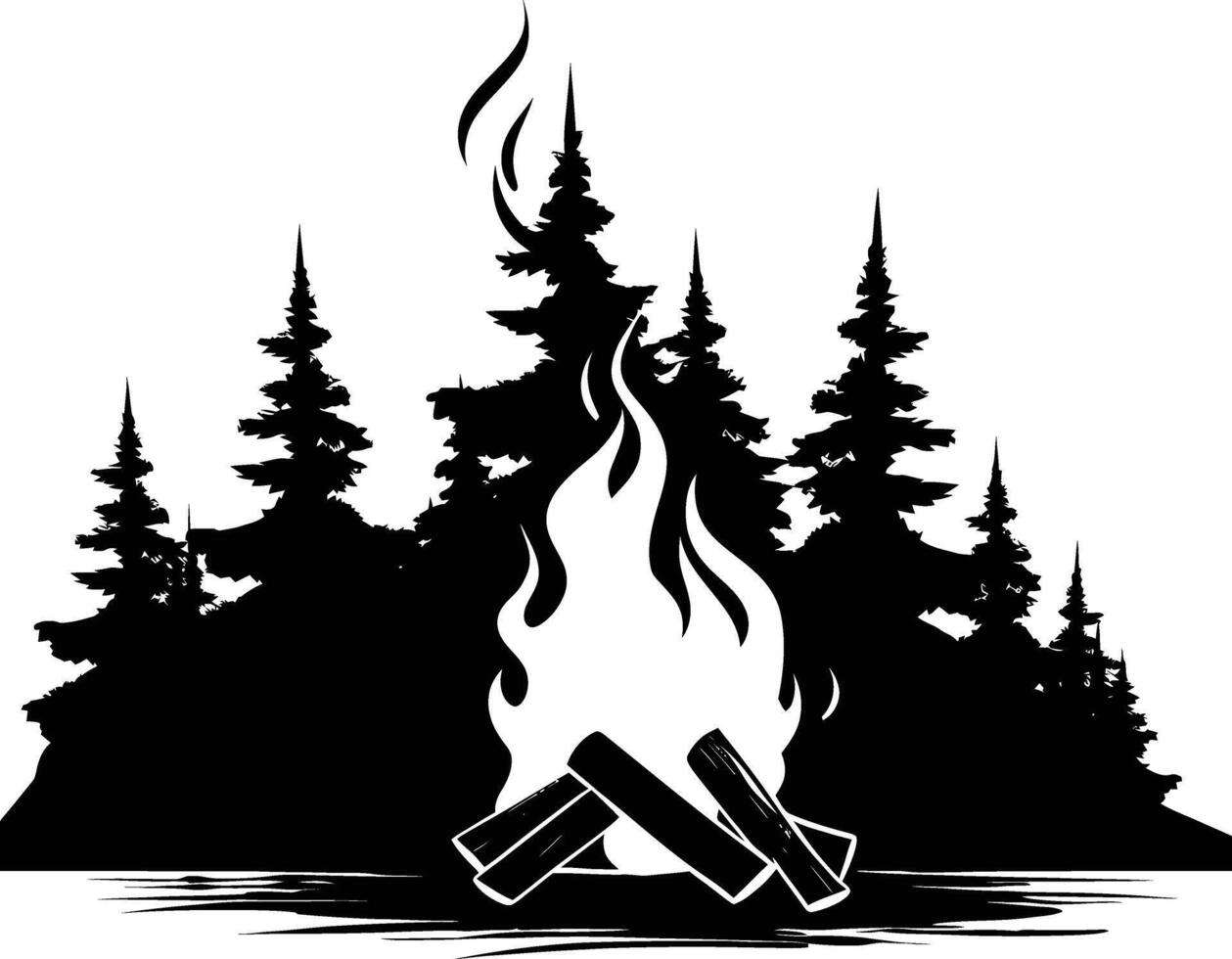 AI generated Silhouette bonfire simple style black color only vector