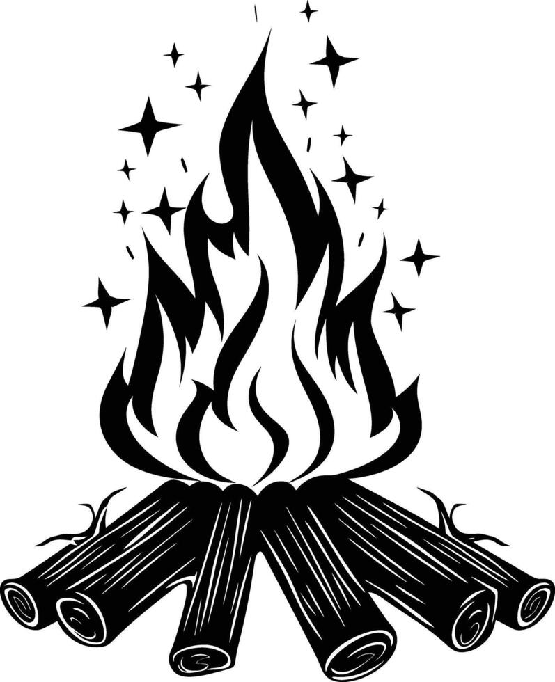 AI generated Silhouette bonfire simple style black color only vector