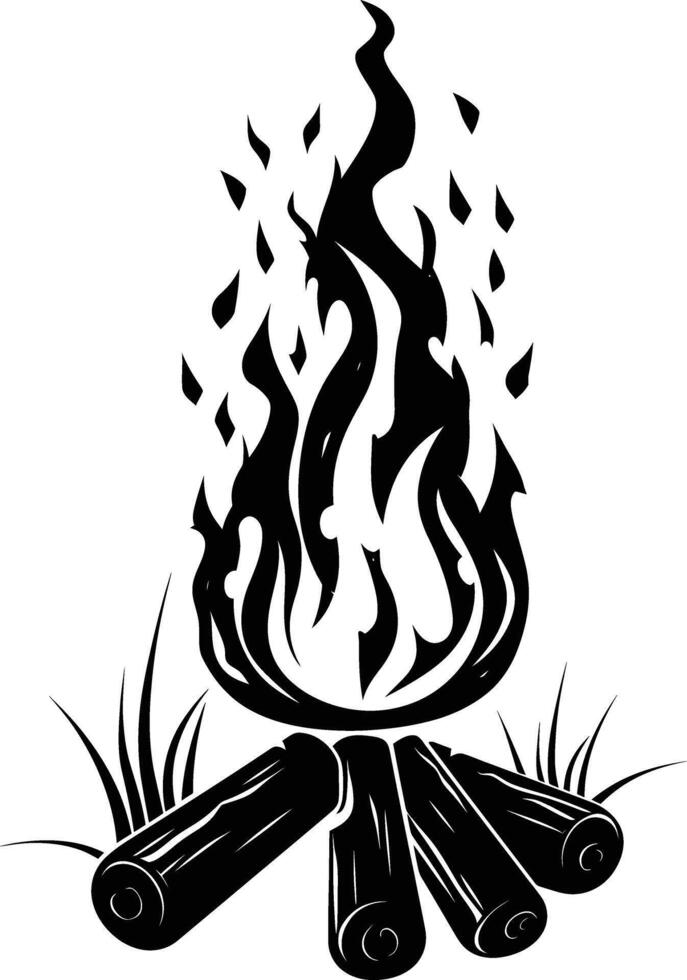 AI generated Silhouette bonfire simple style black color only vector