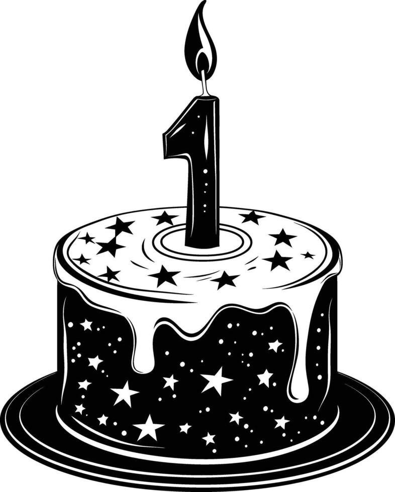 AI generated anniversary cake with number one shaped candle black color only vector