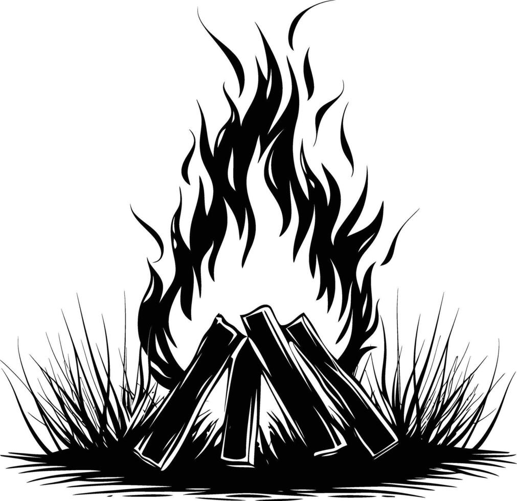 AI generated Silhouette bonfire simple style black color only vector