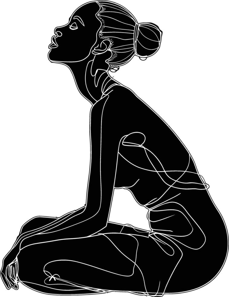 AI generated aesthetic woman with continuous line art style black color only vector