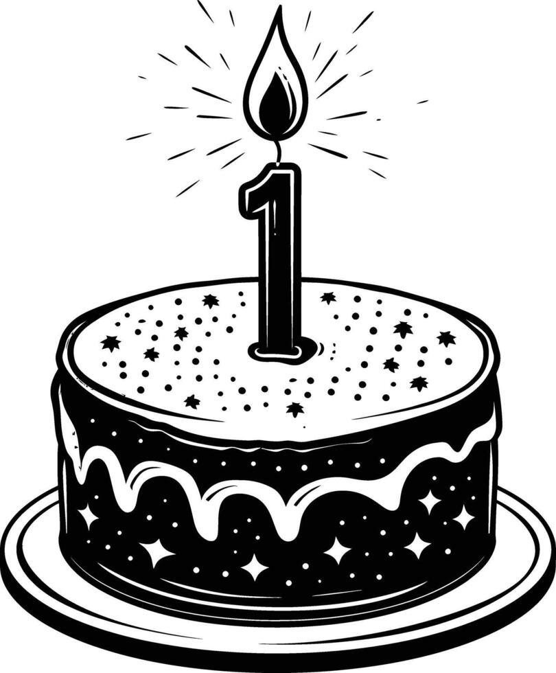 AI generated anniversary cake with number one shaped candle black color only vector