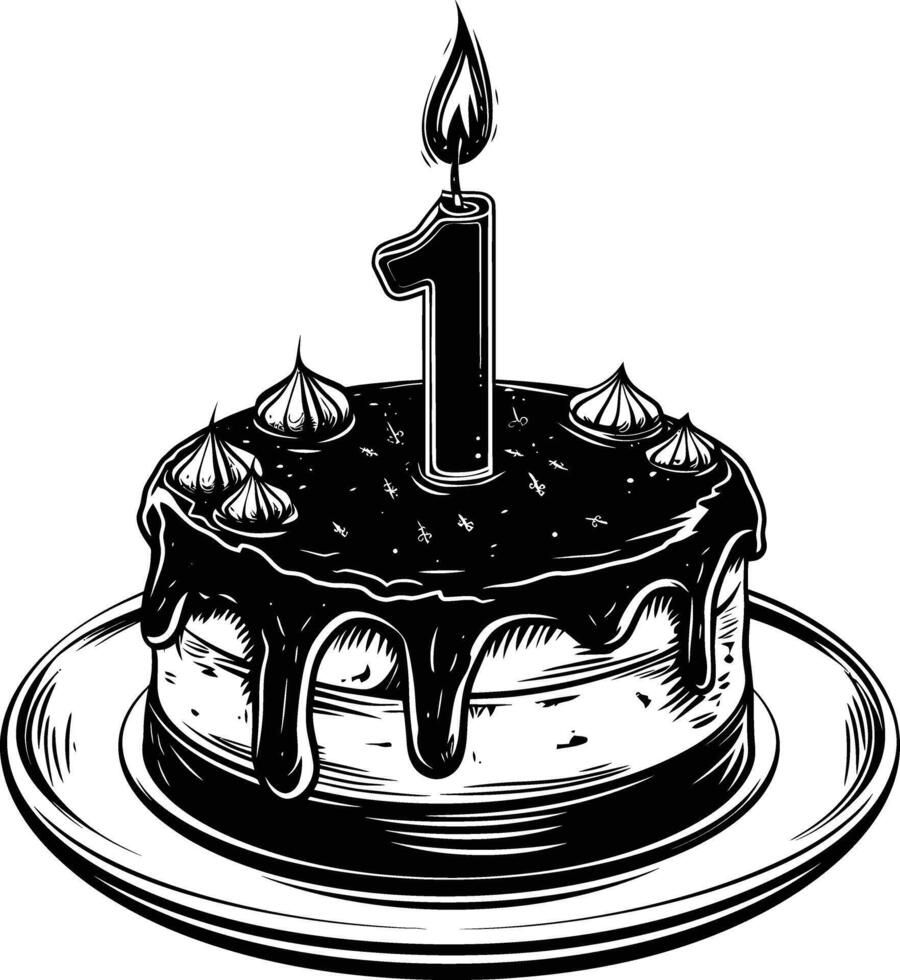 AI generated anniversary cake with number one shaped candle black color only vector