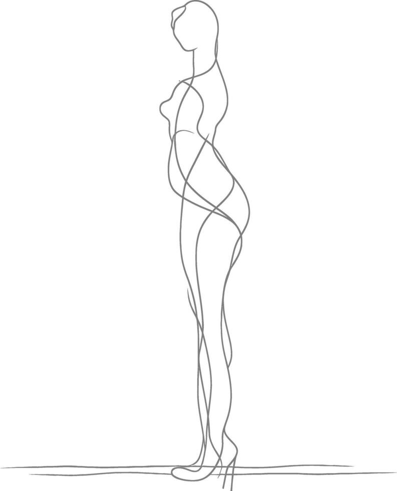 AI generated aesthetic woman with continuous line art style black color only vector