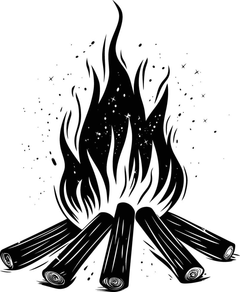 AI generated Silhouette bonfire simple style black color only vector