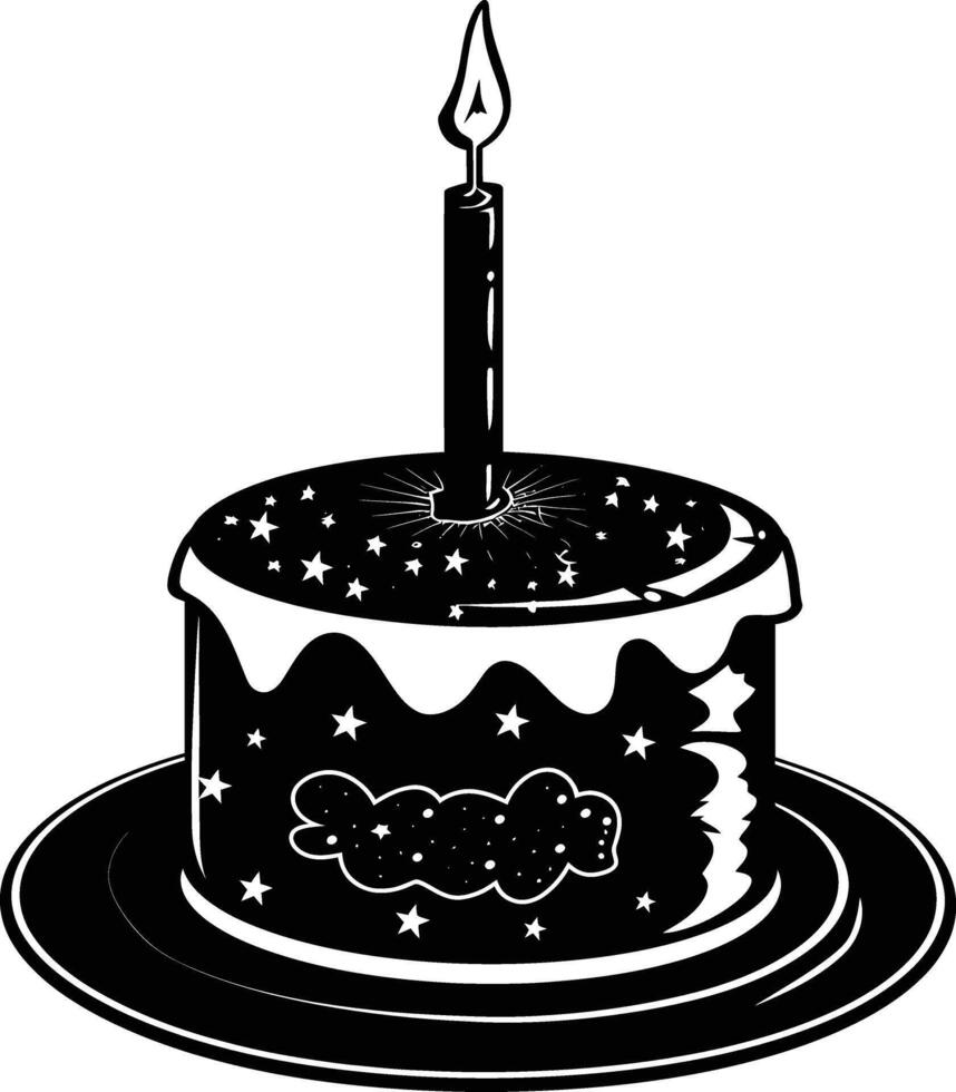 AI generated anniversary cake with number one shaped candle black color only vector