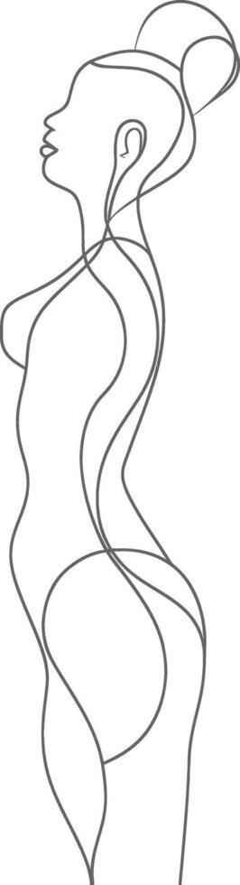 AI generated aesthetic woman with continuous line art style black color only vector
