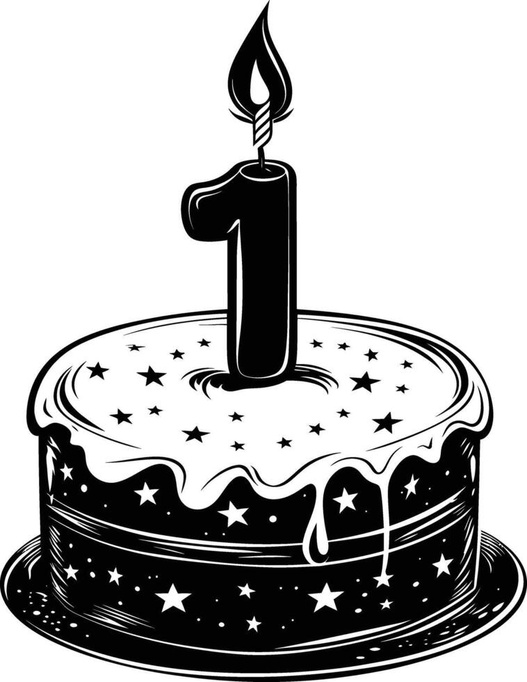 AI generated anniversary cake with number one shaped candle black color only vector