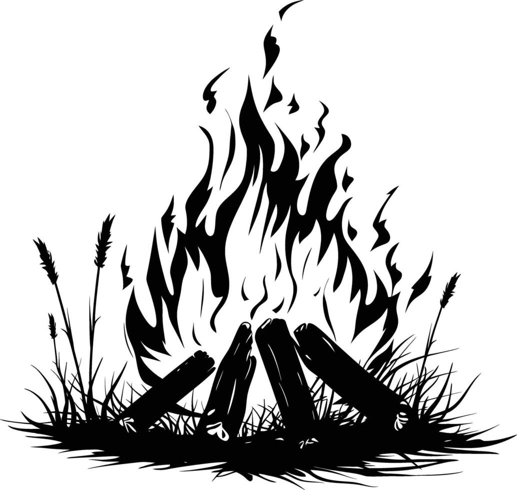 AI generated Silhouette bonfire simple style black color only vector