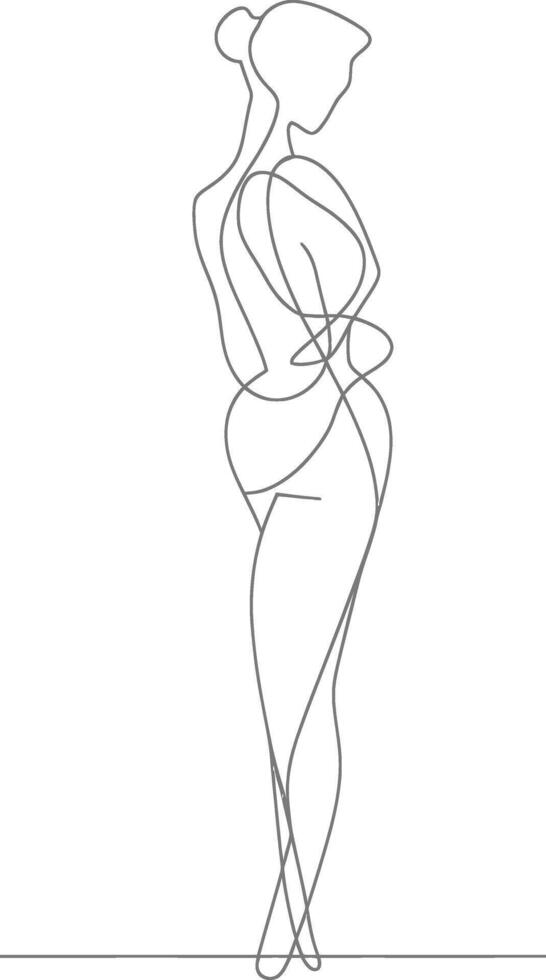 AI generated aesthetic woman with continuous line art style black color only vector