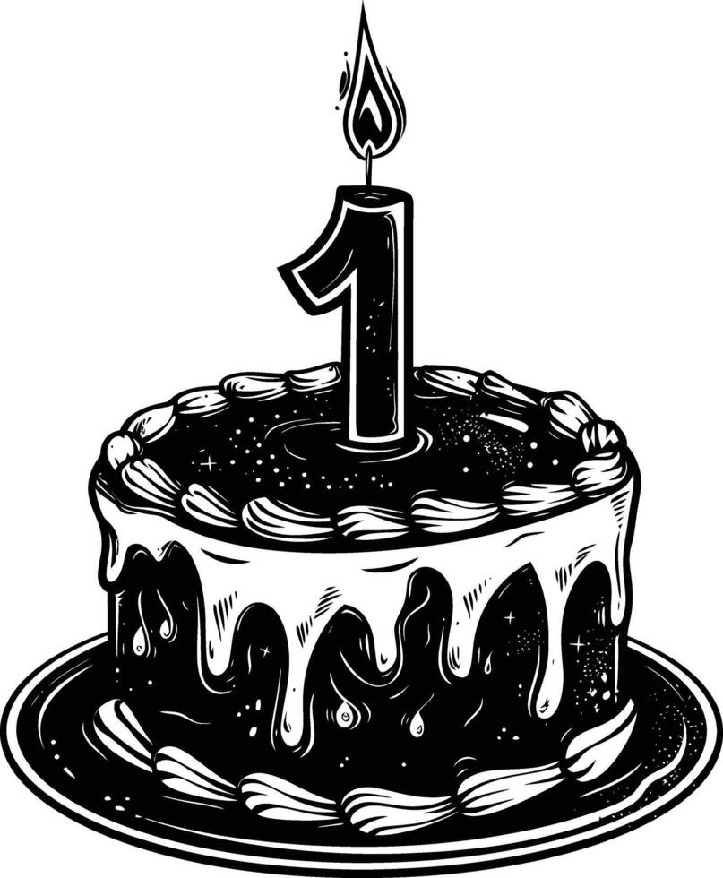 AI generated anniversary cake with number one shaped candle black color only vector