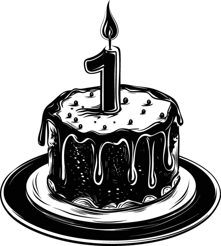 AI generated anniversary cake with number one shaped candle black color only vector