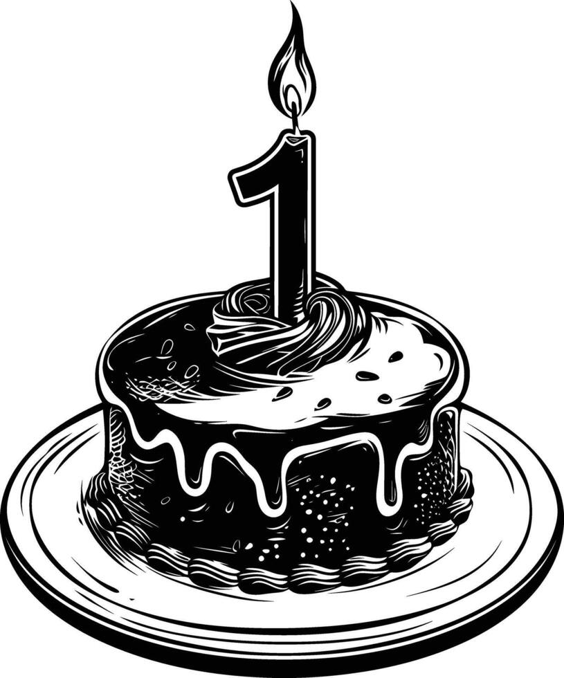 AI generated anniversary cake with number one shaped candle black color only vector