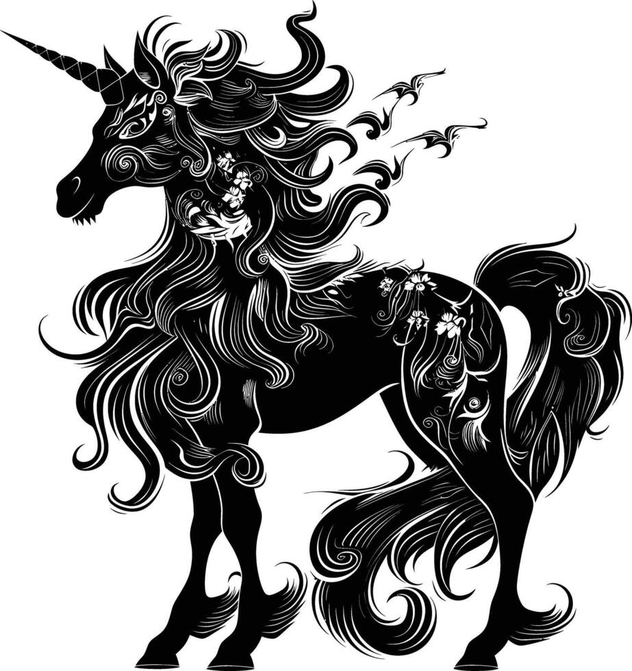 AI generated Silhouette Kirin the Mythical Creature black color only vector