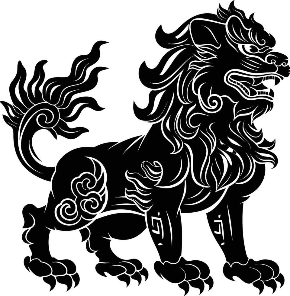 AI generated Silhouette Komainu the Japanese Mythical Creature black color only vector