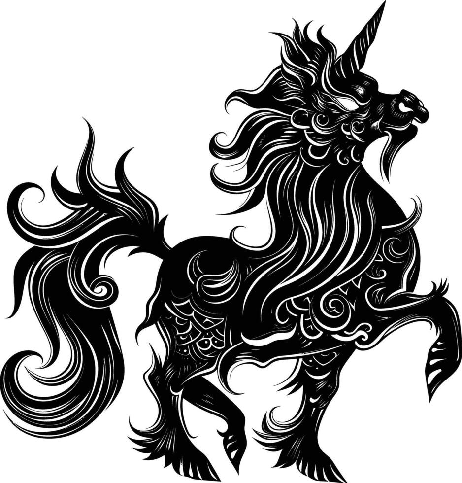 ai generado silueta Kirin el mítico criatura negro color solamente vector